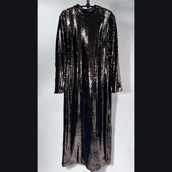 TED BAKER London Sequined Brooklyn Tube Dress Dark Brown Size L - Picture 1 of 7